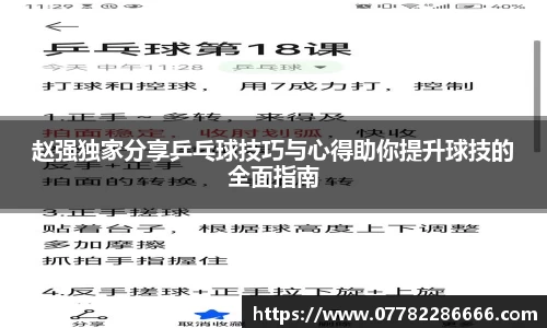 赵强独家分享乒乓球技巧与心得助你提升球技的全面指南